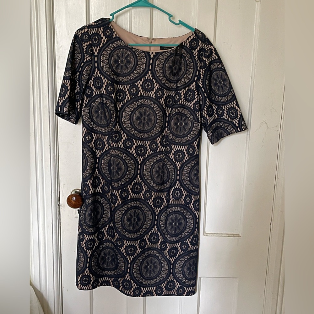 R&K Navy Blue and tan patterned dress